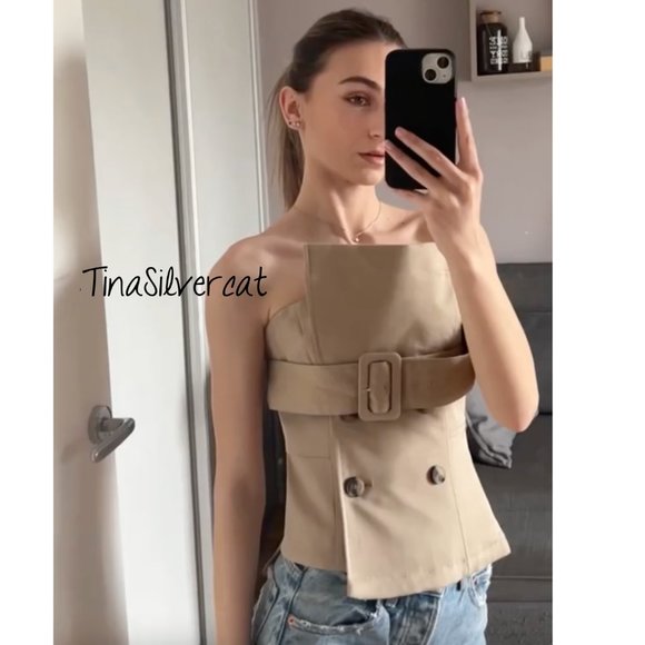 BLOGGER'S FAVE! Zara Belted Gabardine Bustier NWT - Picture 9 of 17